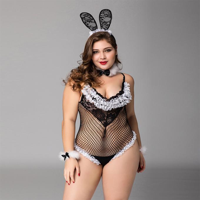 Large Pajamas Pajamas Bunny Girl Cute One Piece Pajamas Mesh Black Lace Sex Lingerie