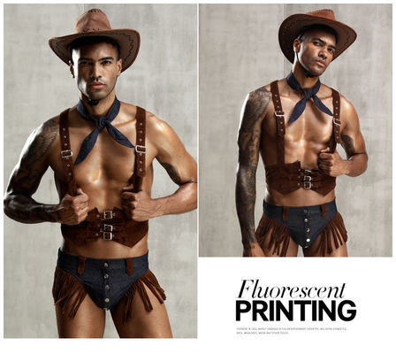 Polyester Nylon Sexy Cow Maid Lingerie Man Floral Sleeveless Hat Underwear