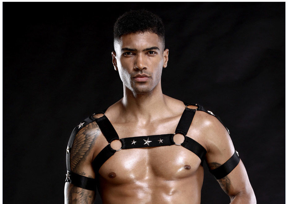 Sleepwear Sexy Men Bodysuit Black Vest Bust 105cm Waist 76cm Belt Role Play