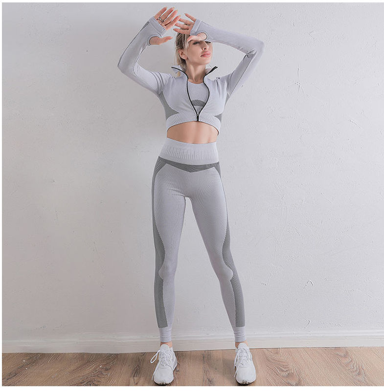 Hip Shorts Ribbed Yoga Sports Bra Ladies 2/3 Pcs Gym Suits Running Clothes