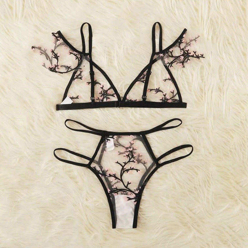 Breathable Antibacterial Sexy Transparent Lace 82 Polyamide Flower Lace Bralette