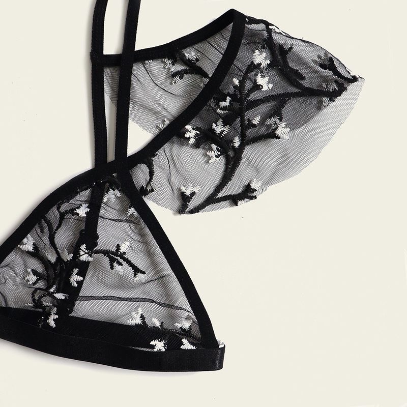 Breathable Antibacterial Sexy Transparent Lace 82 Polyamide Flower Lace Bralette