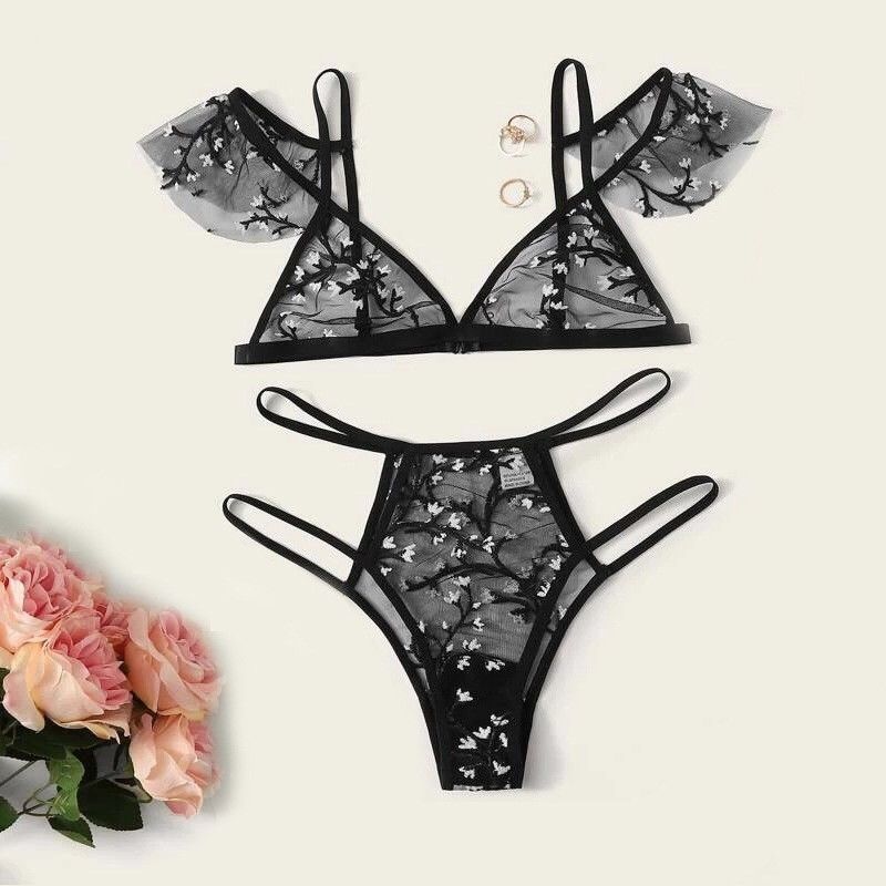 Breathable Antibacterial Sexy Transparent Lace 82 Polyamide Flower Lace Bralette